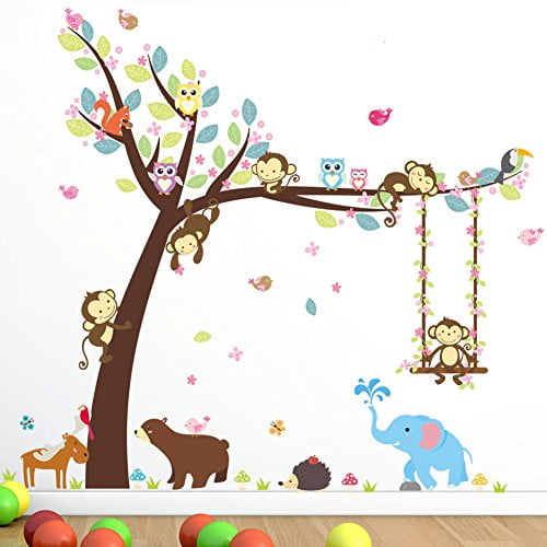 Jungle Monkey Tree Wall Stickers Kids Nursery Bedroom Removable Art Decor Decals Jungle Monkey Tree Wall Stickers Kids Nursery Bedroom Removable Art Decor Decals